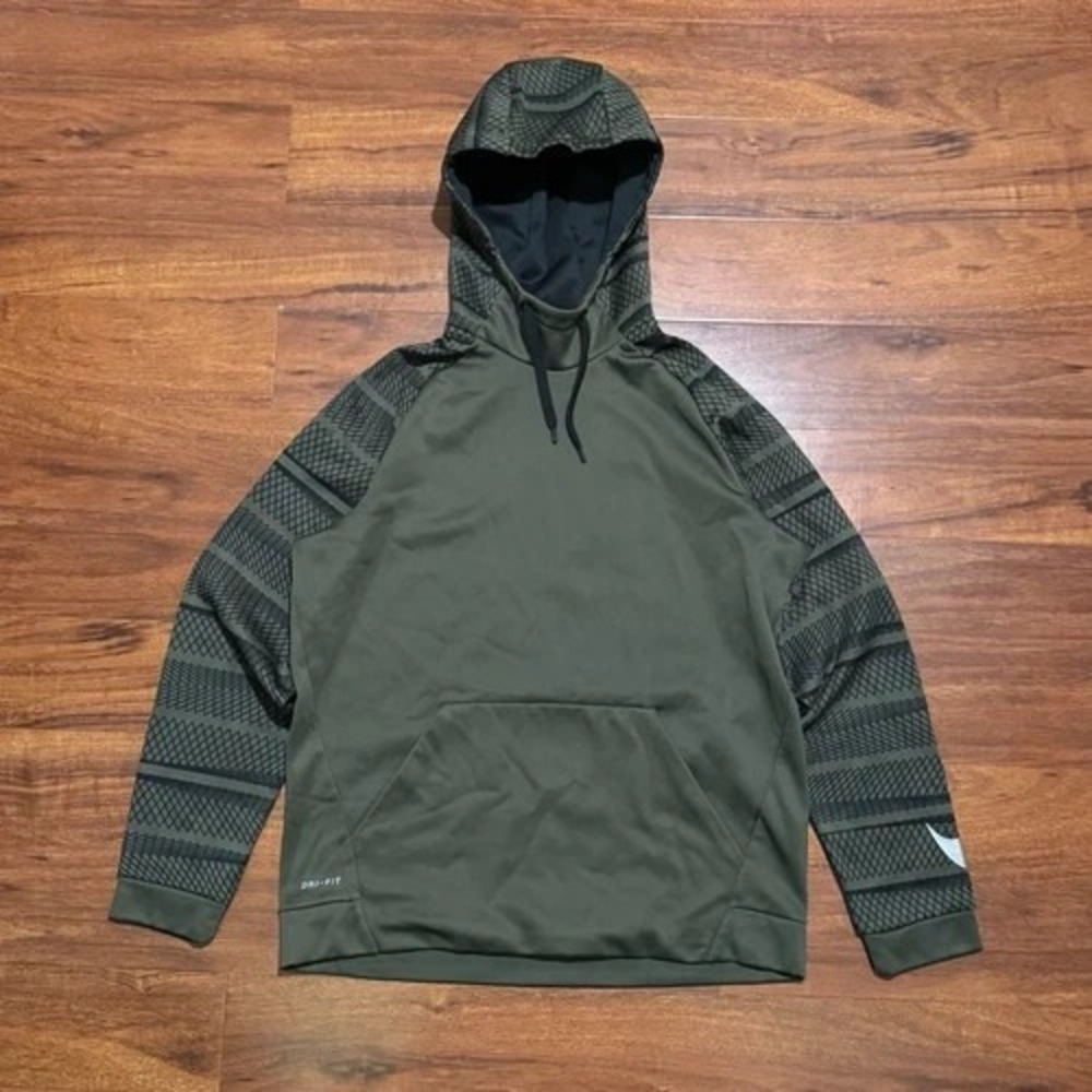 Nike Hoodie Men Large Green Thermal Essential Dri Fit Pullover Sweatshirt
